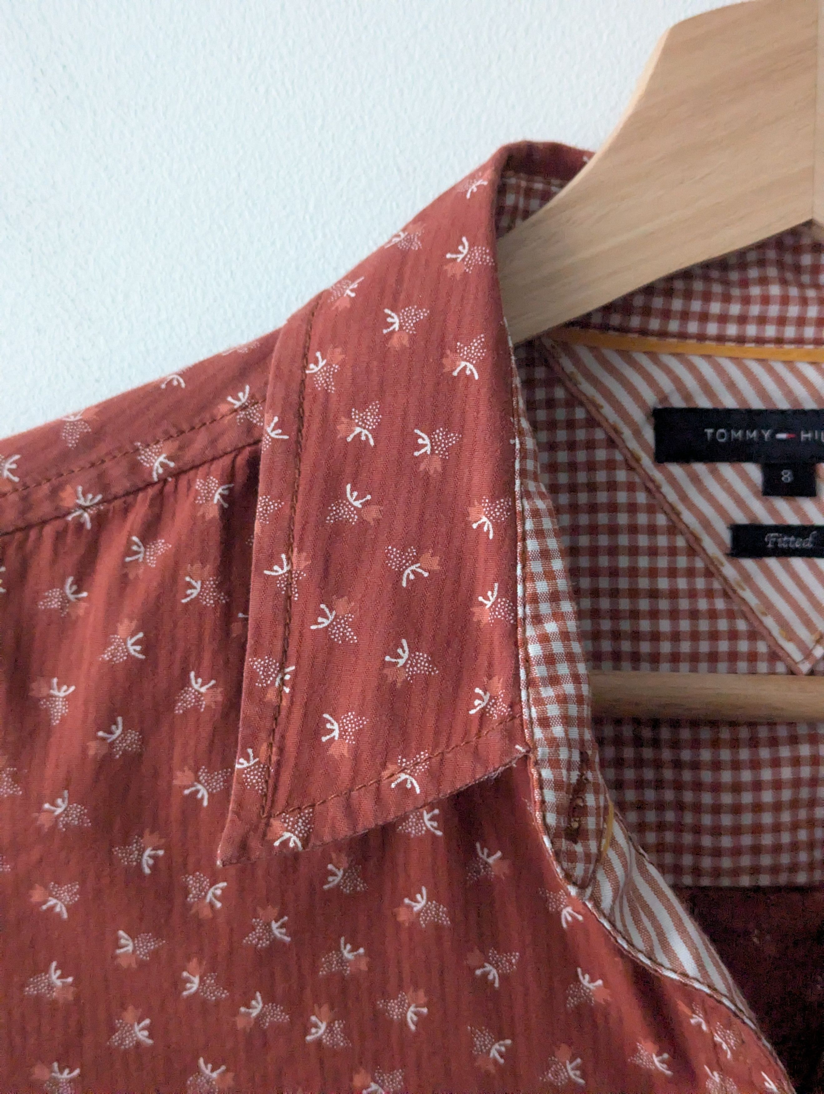 Tommy Hilfiger Tommy Hilfiger Printed Cotton Shirt Fitted Rust Orange Brown Size M / US 6-8 / IT 42-44 - 7 Thumbnail
