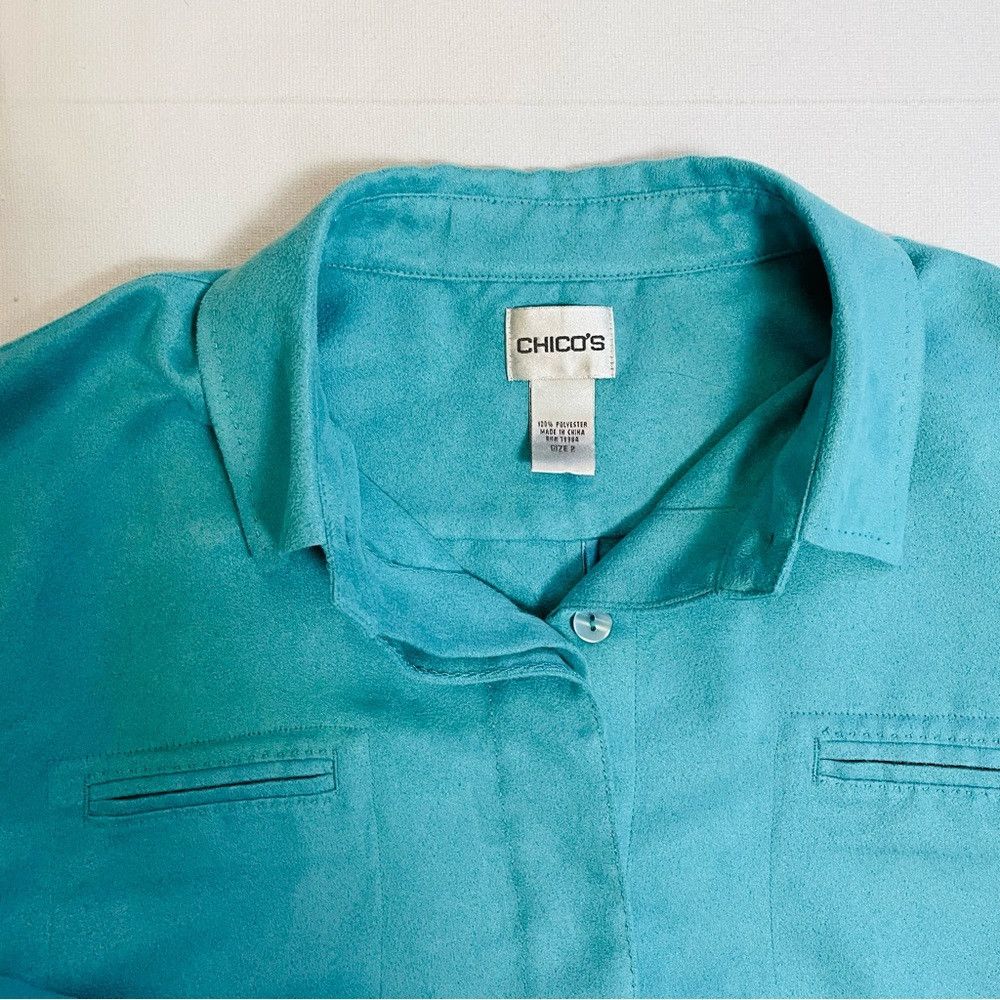 Chicos Chico's Blue Faux Suede Shirt Jacket Size 2 US L Size L / US 10 / IT 46 - 6 Thumbnail