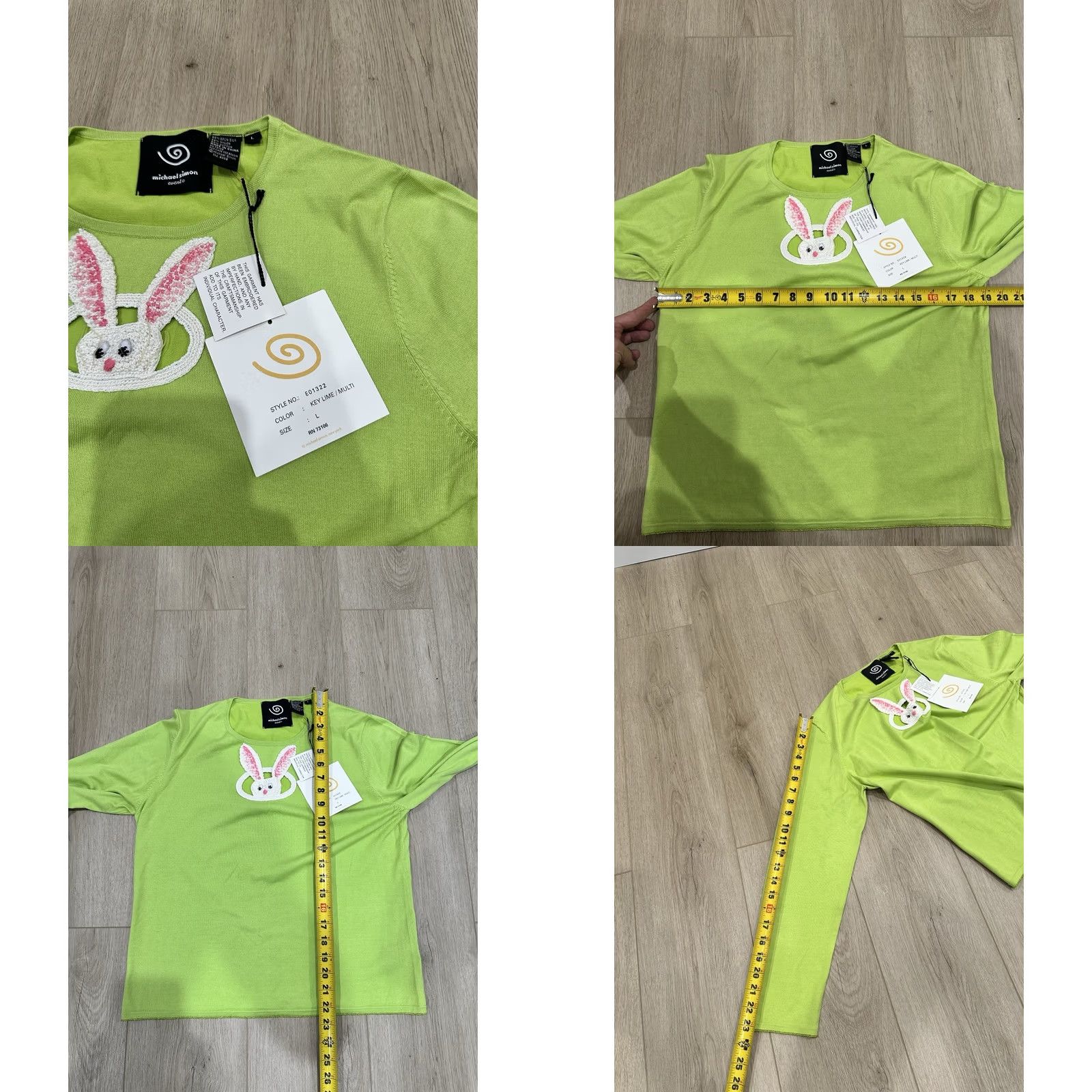 Vintage VINTAGE Michael Simon Easter Bunny Sweater Women's Large Lime Green Beaded Sequin Crochet Holiday Spring Size L / US 10 / IT 46 - 8 Thumbnail
