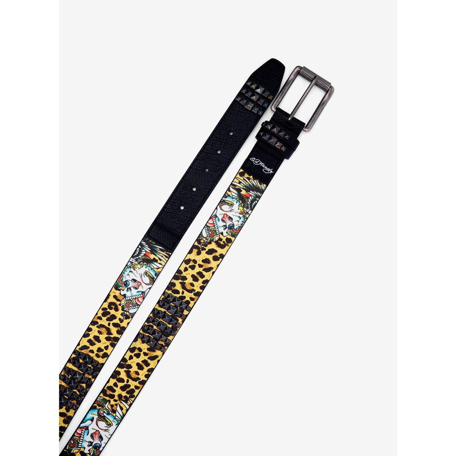 Ed Hardy Ed Hardy Leopard Skull Print Belt With Pyramid Rivet Studs Size 38 - 4 Thumbnail