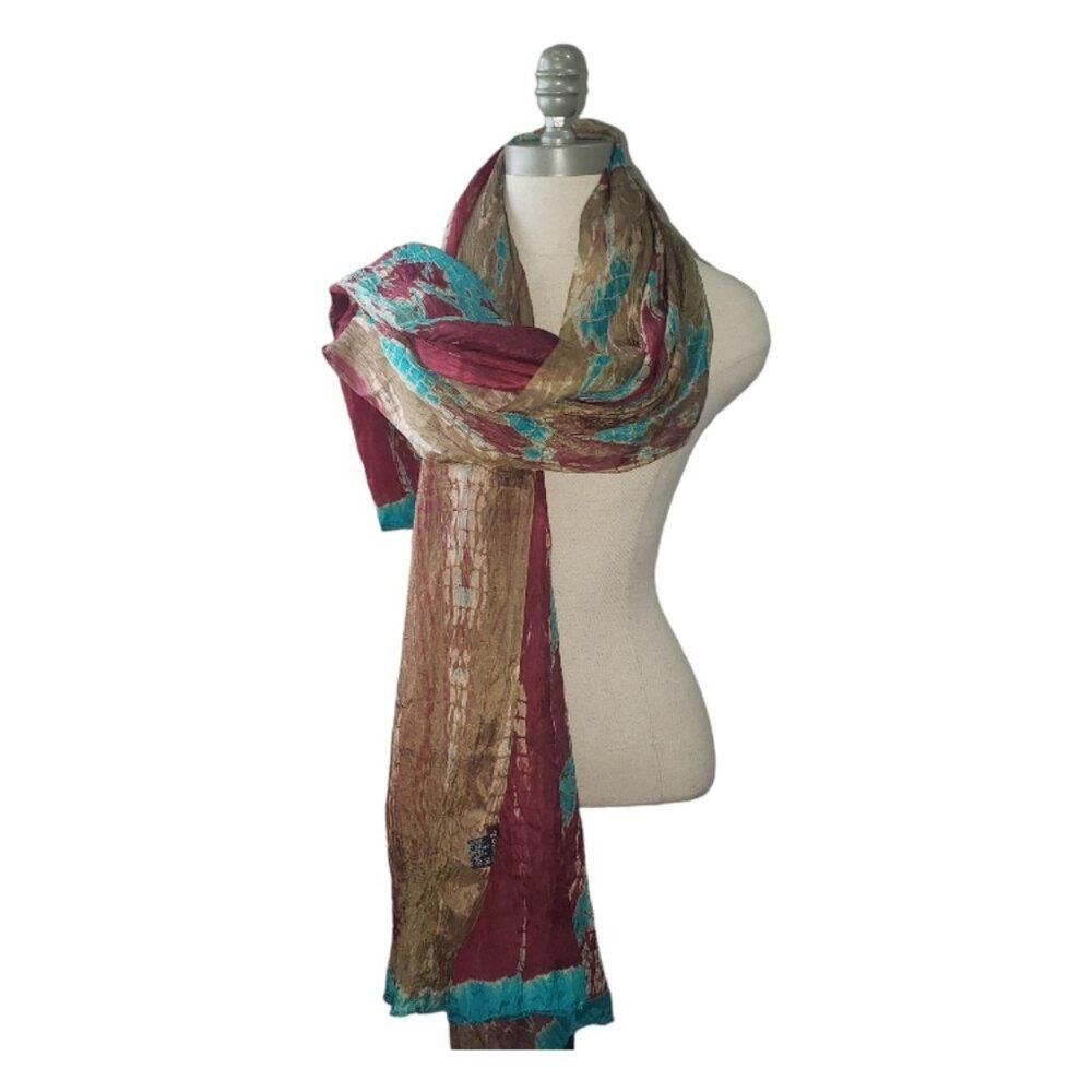 Designer CT1599 Tolani Gold & Teal Silk Fall Scarf/Wrap Size ONE SIZE - 2 Thumbnail