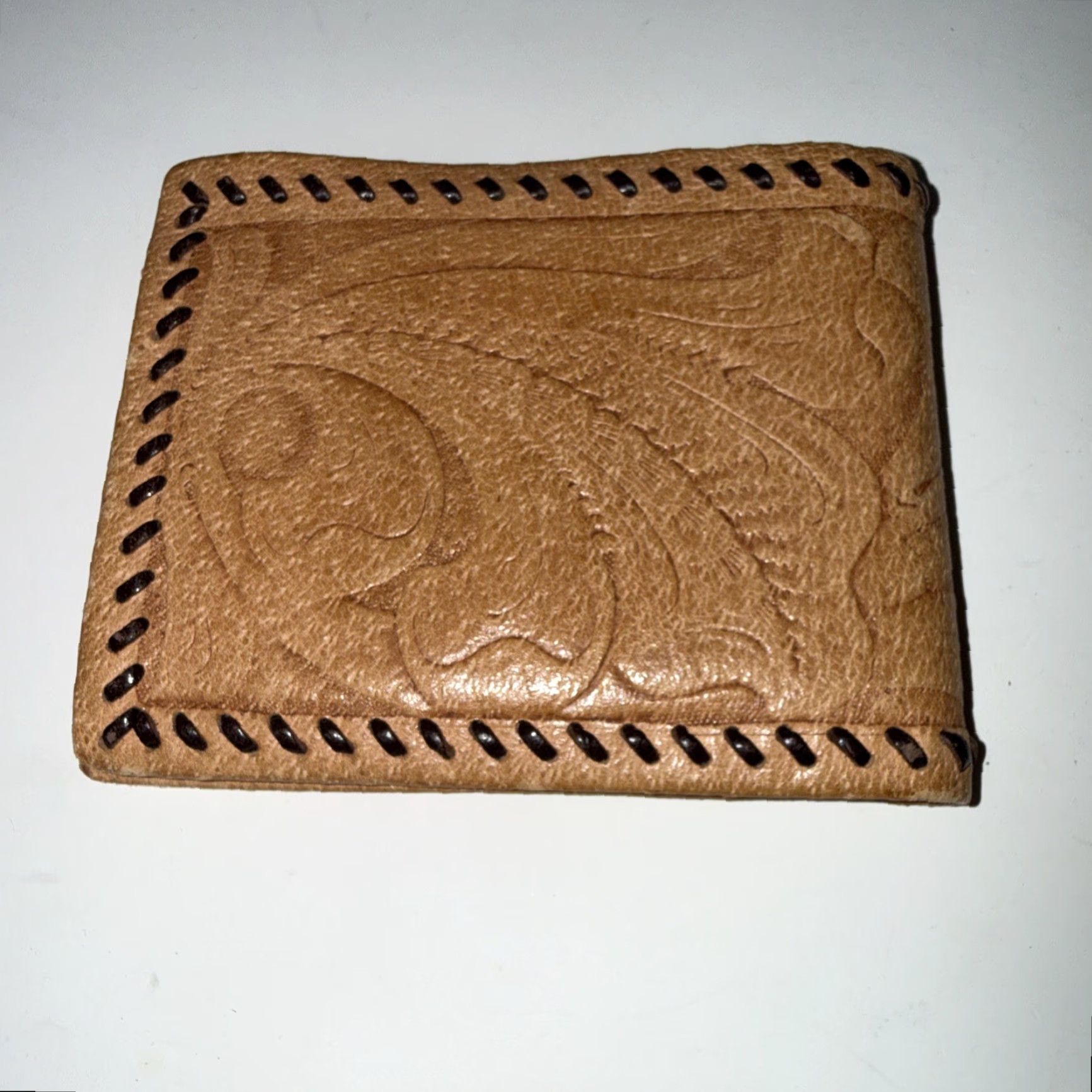 Vintage VINTAGE Hand Tooled Leather Bifold Wallet Western Floral Braided Edge Brown Adult Unisex Wallet Brown Western Floral Design Vintage Size ONE SIZE - 2 Thumbnail