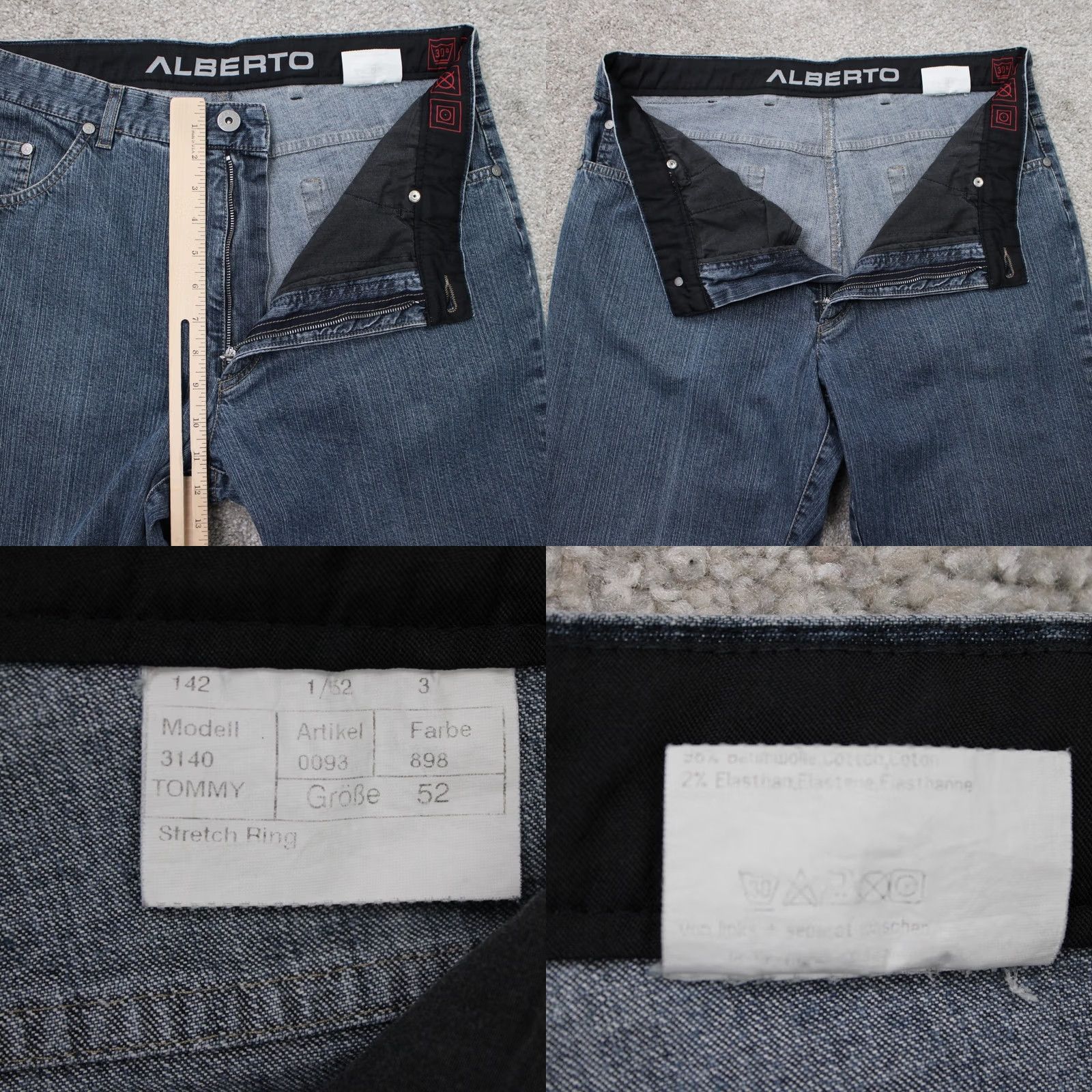 Vintage Alberto Mens 36x32 Blue Cotton Stretch 5-Pocket Straight Jeans Size US 36 / EU 52 - 8 Thumbnail