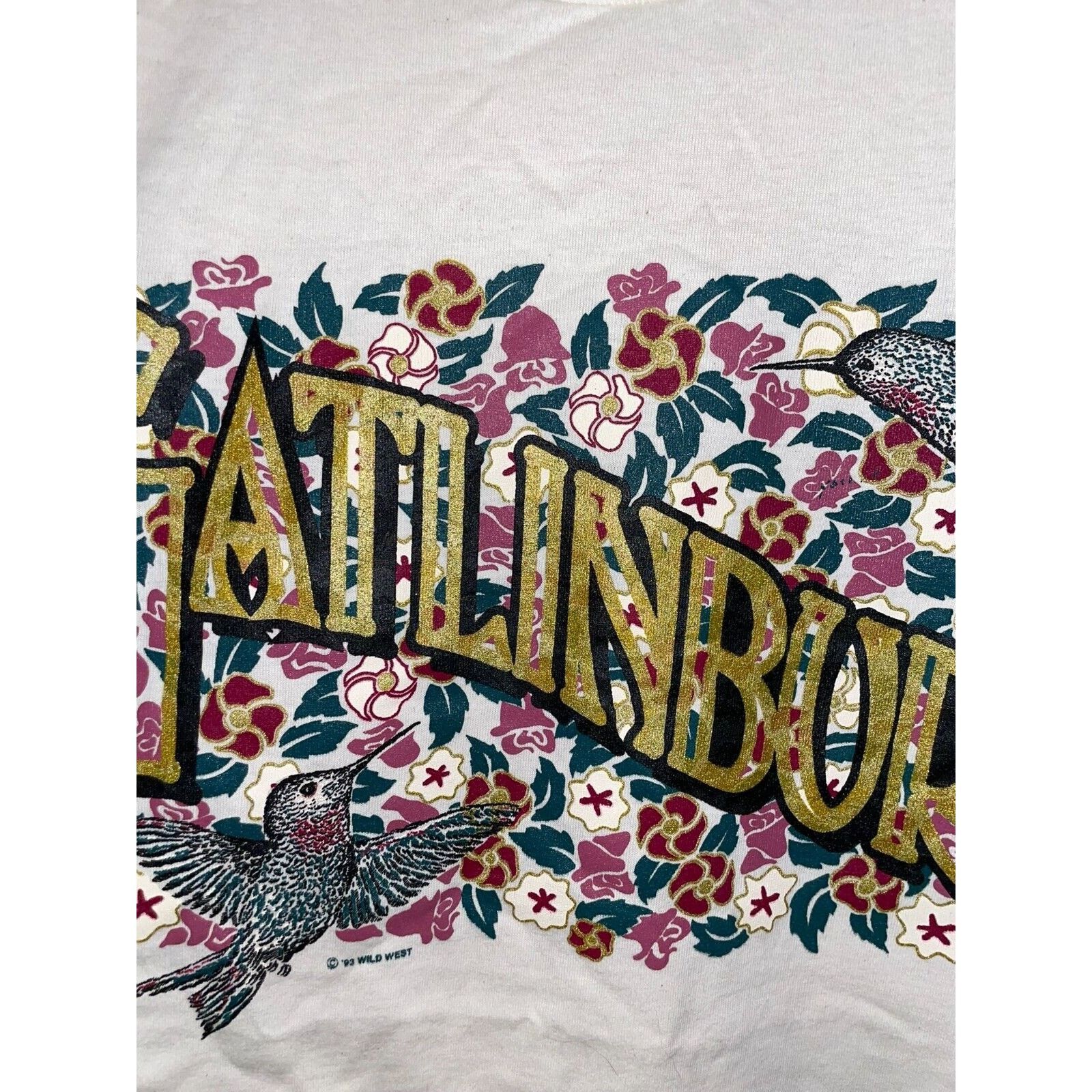 Jerzees 90s Vintage Gatlinburg Hummingbird Flower Cream White Shirt Size US L / EU 52-54 / 3 - 4 Thumbnail