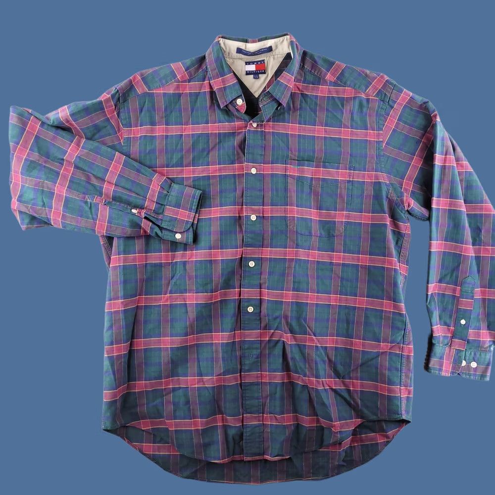 Tommy Hilfiger VINTAGE Tommy Hilfiger Shirt Mens Large Plaid Flannel Retro Long Sleeve Button-Up Size US L / EU 52-54 / 3 - 1 Thumbnail