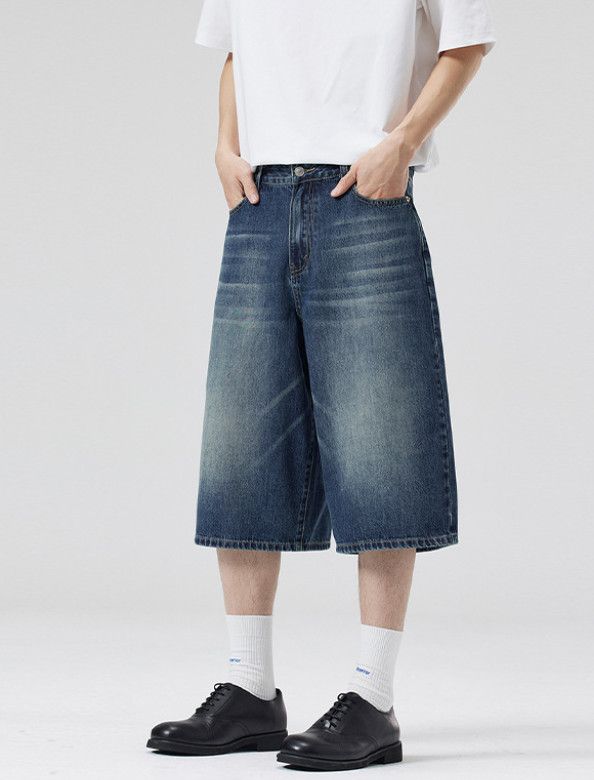 Japanese Brand Men's straight wide-leg loose American baggy denim shorts Size US 32 / EU 48 - 2 Thumbnail