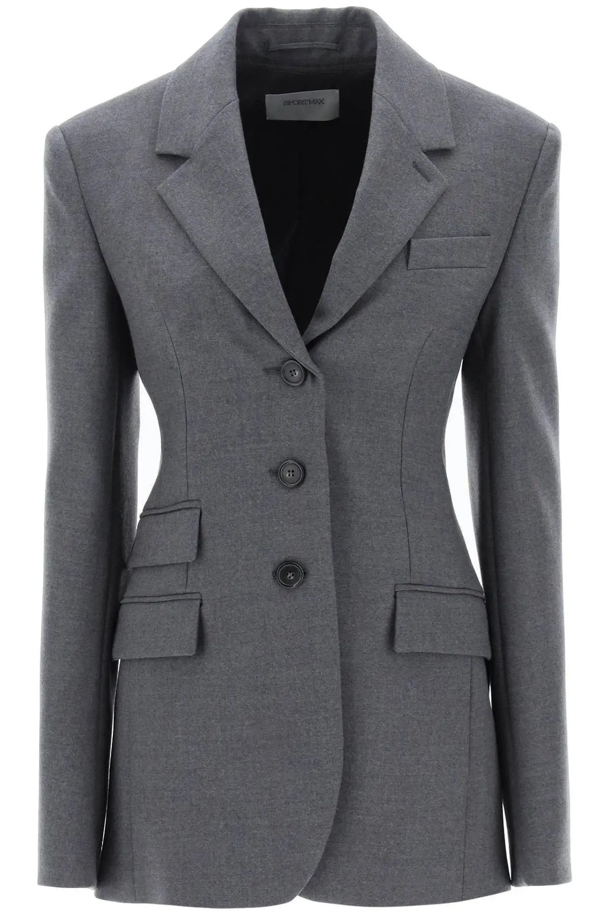 image of Sportmax O1S22I1N1223 Opice Flannel Blazer In Grey, Women's (Size Medium)