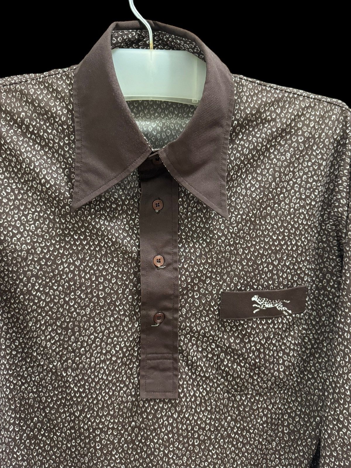 Other × Vintage VINTAGE 70’s HIPPIES LONGSLEEVE COLLAR POLO LEOPARD CAMO Size US S / EU 44-46 / 1 - 4 Thumbnail