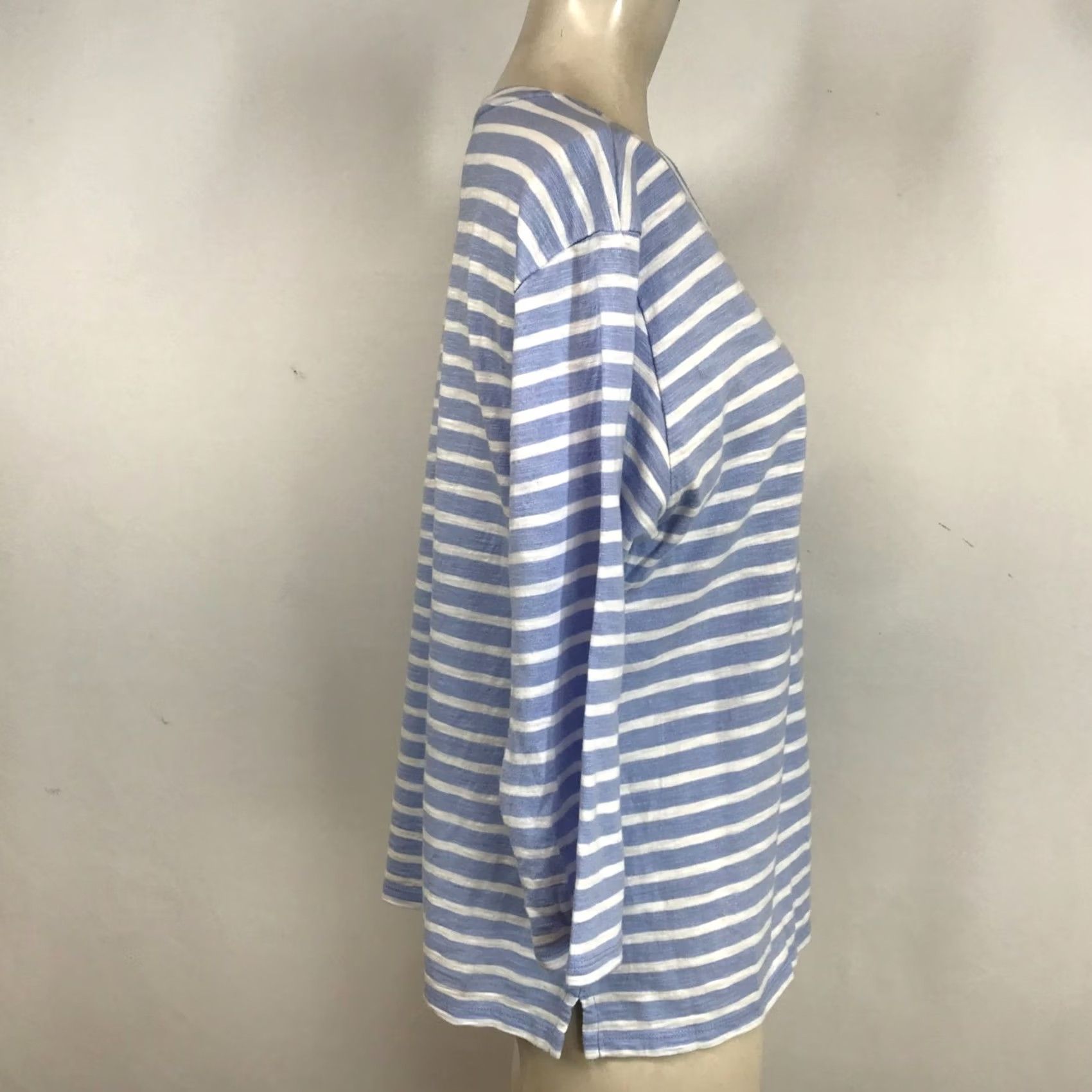 Talbots Talbots Women's Large L Blue & White Stripe Cotton Round Neck Top Size L / US 10 / IT 46 - 4 Thumbnail
