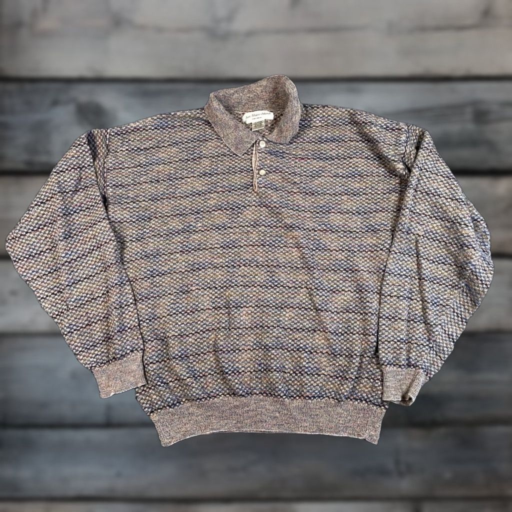 Vintage VINTAGE Sweater Collared Textured Striped Knit San Mateo Tag XL Beige Men 90s Retro Mens Size US XL / EU 56 / 4 - 1 Thumbnail