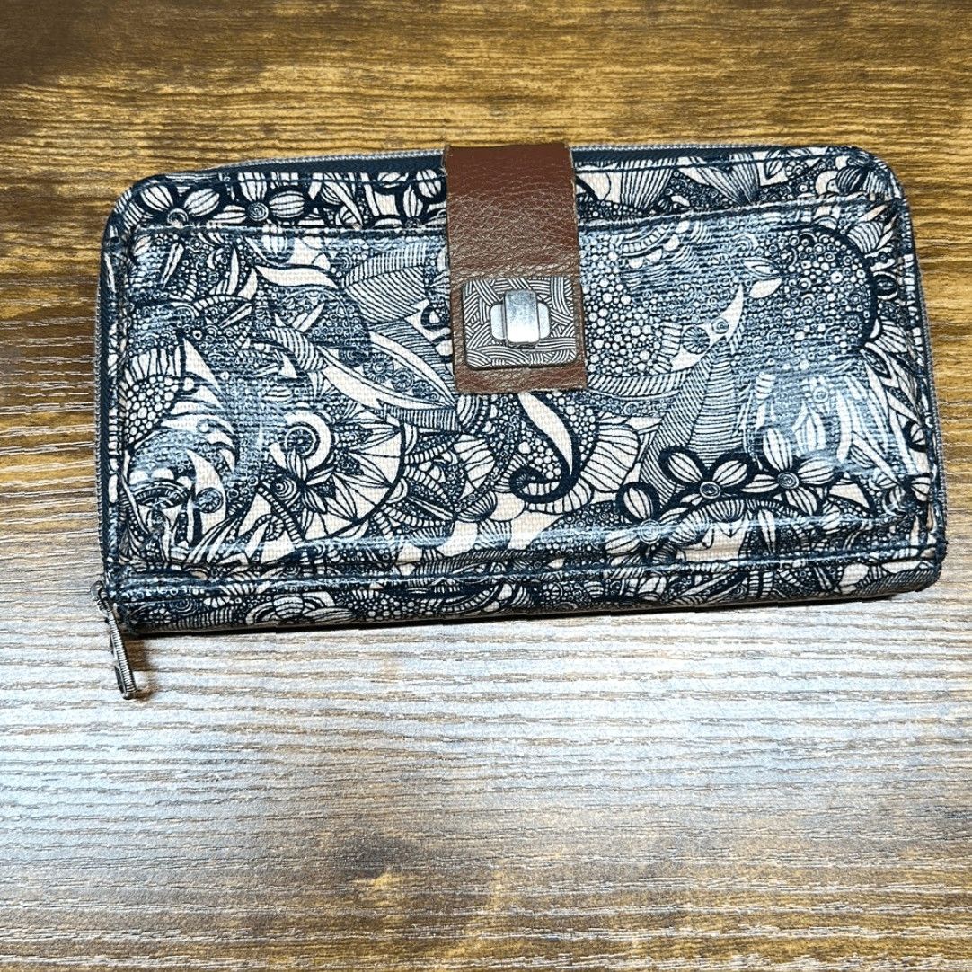 Vintage VINTAGE Sakroots Artist Zip Around Wallet Navy Blue White Floral Spirit Desert Clutch Unisex Adults Medium Size ONE SIZE - 3 Thumbnail