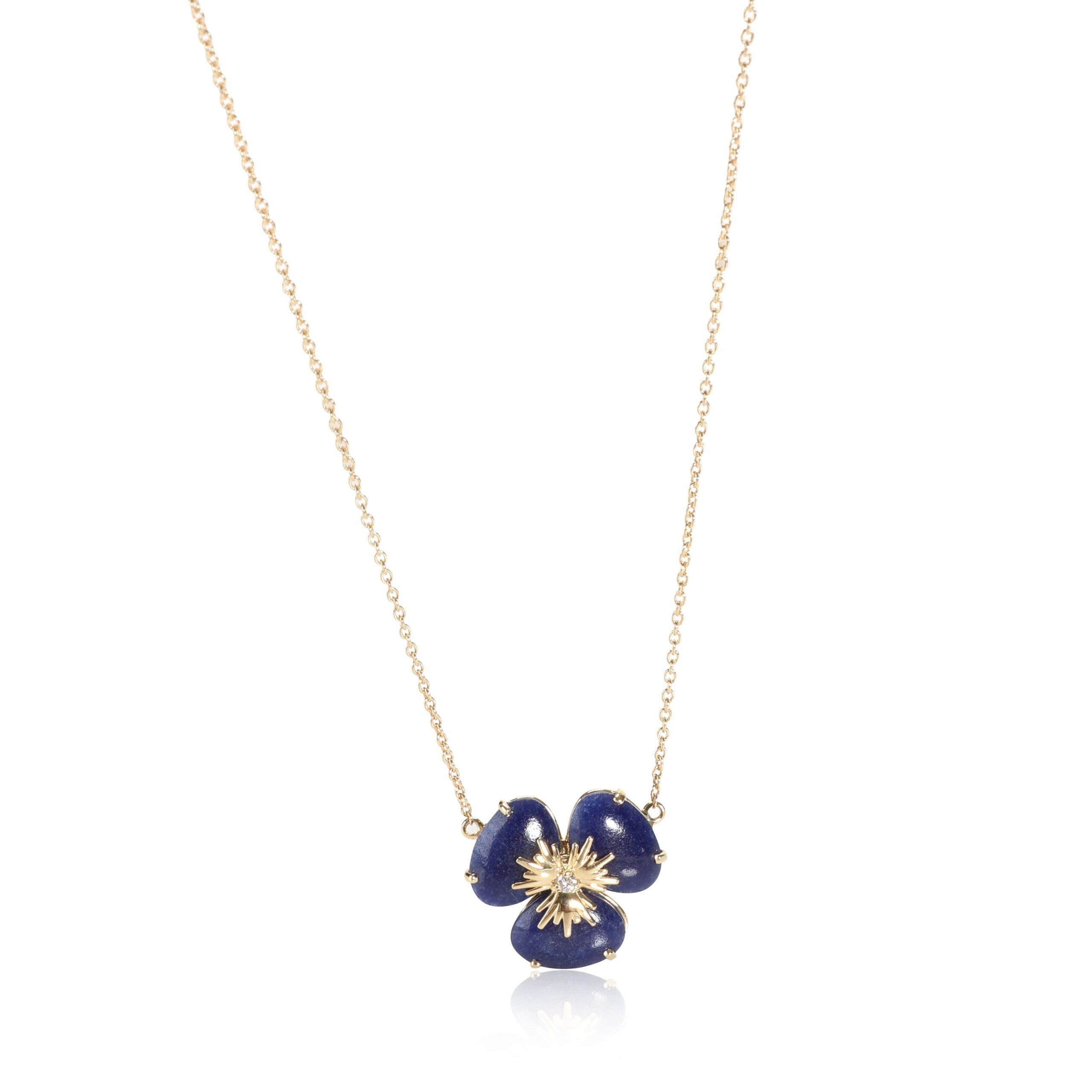 image of Louis Vuitton Vianna Brasil Navy Blue Quartz Flower Necklace 18K Yellow Gold, Women's