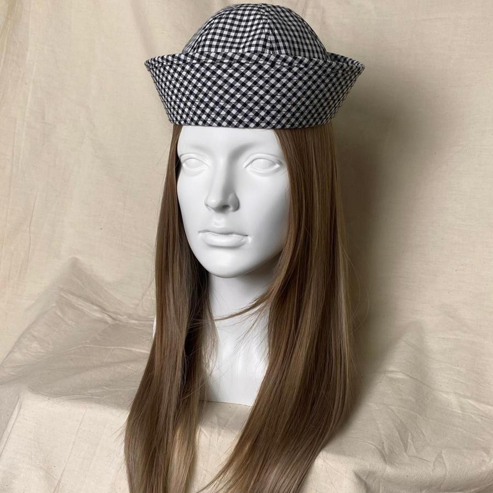 Japanese Brand Retro Black White Plaid Beret Sailor Hat Y2K French Girl OS Size ONE SIZE - 4 Thumbnail
