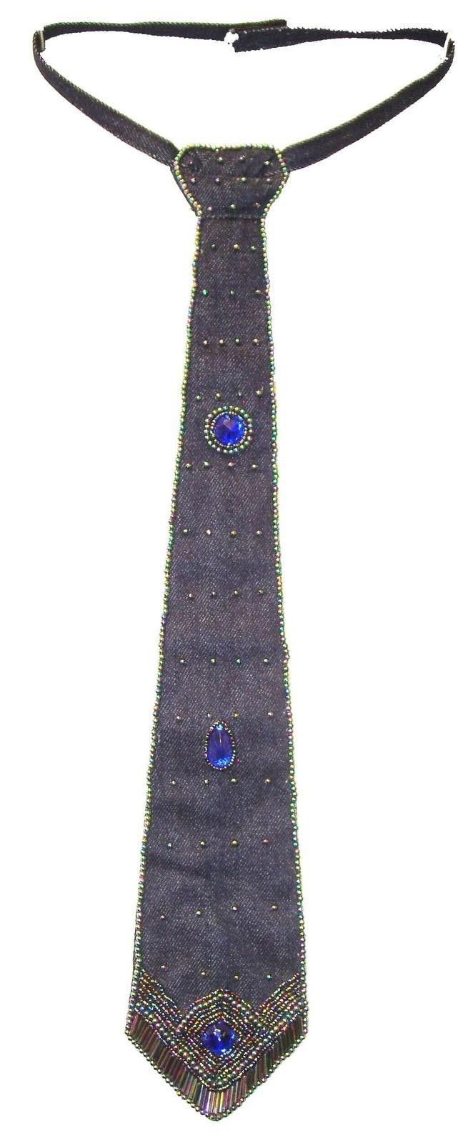 Le Grande Bleu (L.G.B.) Sequin Neck Tie Denim NAVY Blue w/Sequins Adult Unisex Size ONE SIZE - 1 Preview