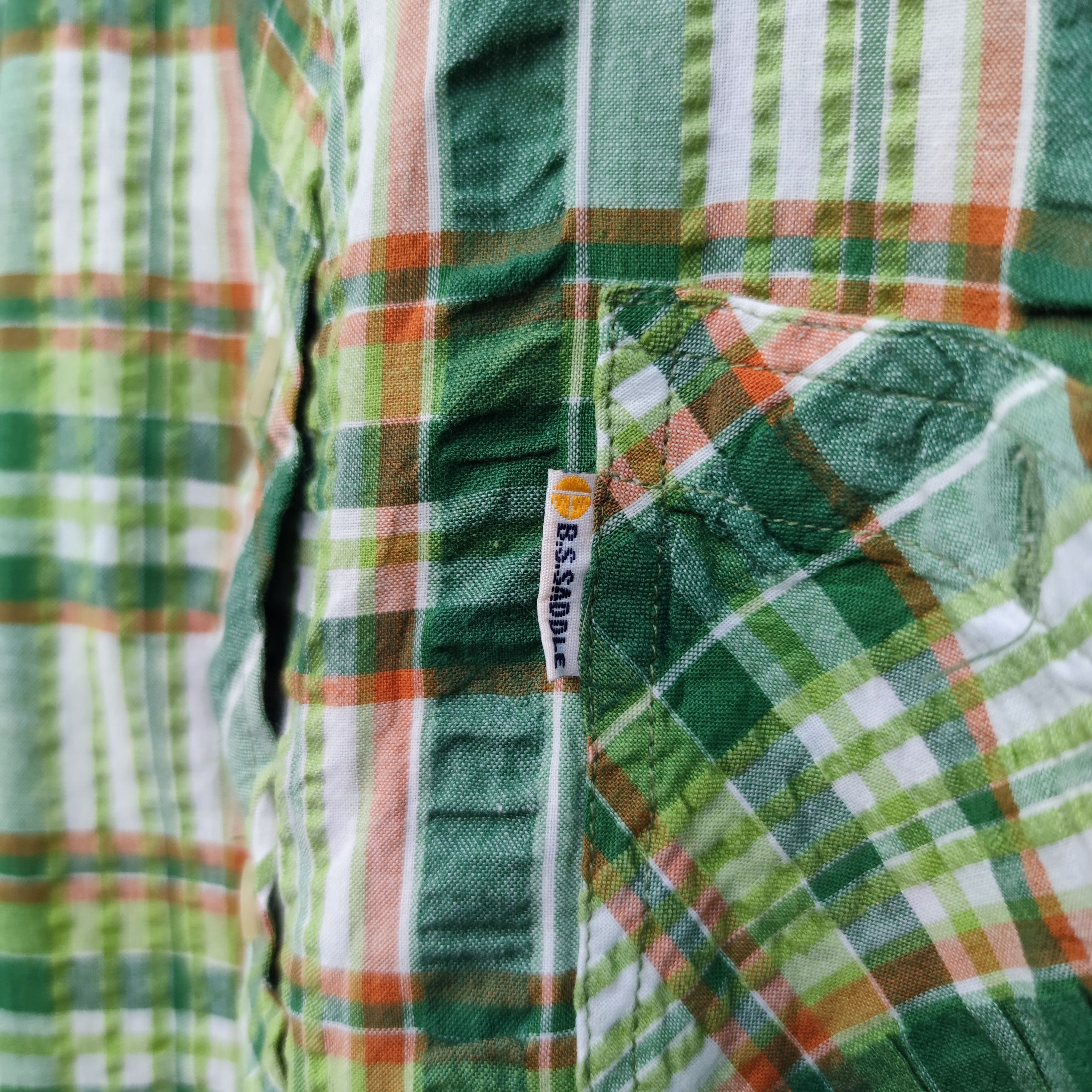 Designer × Japanese Brand × Vintage Saddle Green Plaid Searsucker Button Up Shirt Size US L / EU 52-54 / 3 - 4 Thumbnail
