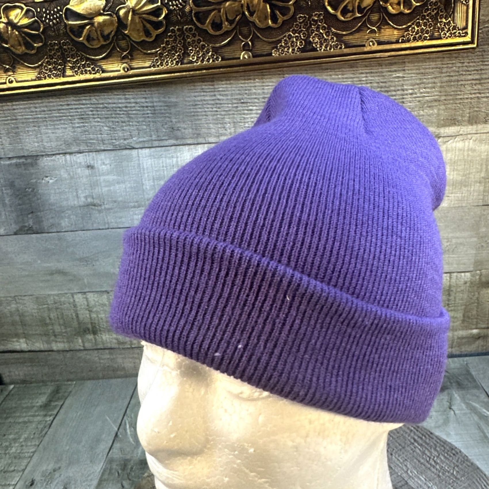 Vintage VINTAGE Purple Knit Beanie Hat Solid Cuffed Winter Watch Cap Adult Unisex Streetwear Size ONE SIZE - 3 Thumbnail