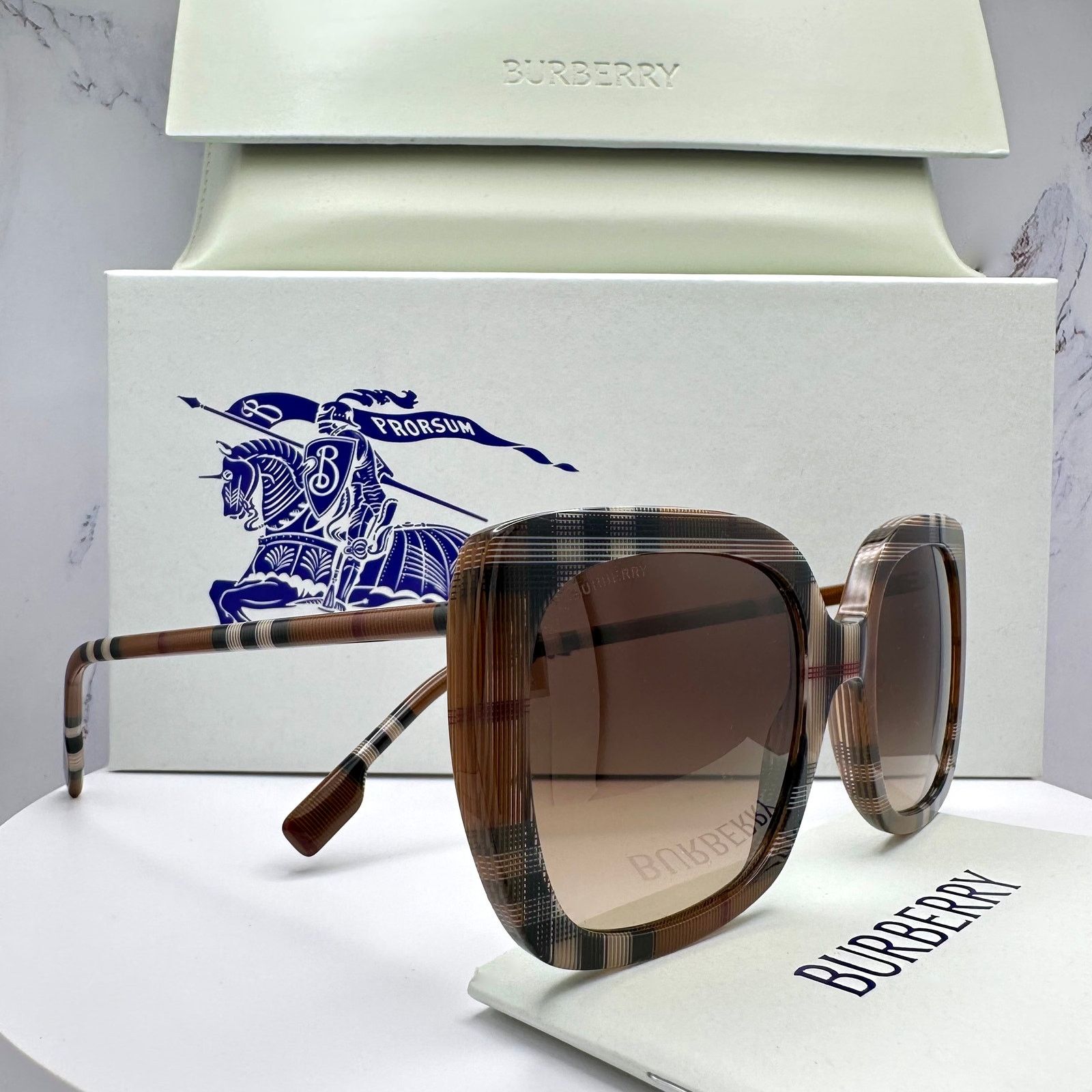 Burberry New Burberry Sunglasses Brown Check Frames Gradient Lens Size ONE SIZE - 1 Thumbnail