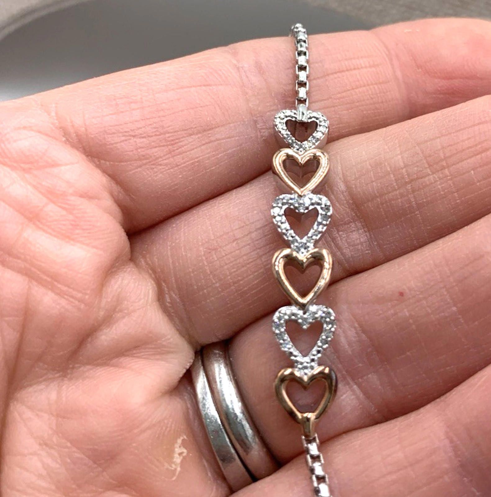 Other 14kt Rose Accent Gold Diamond Open Heart Adjustable Bracelet Size ONE SIZE - 5 Thumbnail