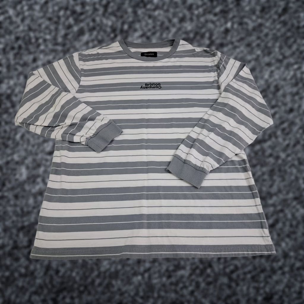 Brixton Brixton Shirt Mens XL Gray/White Long Sleeve Logo Crew Neck Woven Cotton Blend Regular Fit Skate Pattern Size US XL / EU 56 / 4 - 1 Thumbnail