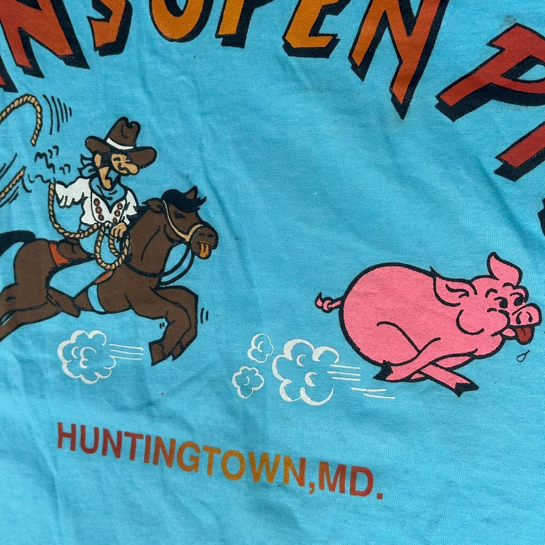Fruit Of The Loom Vintage 90s Barbeque Cowboy T-Shirt Blue XL Single Stitch BB Size US XL / EU 56 / 4 - 3 Thumbnail