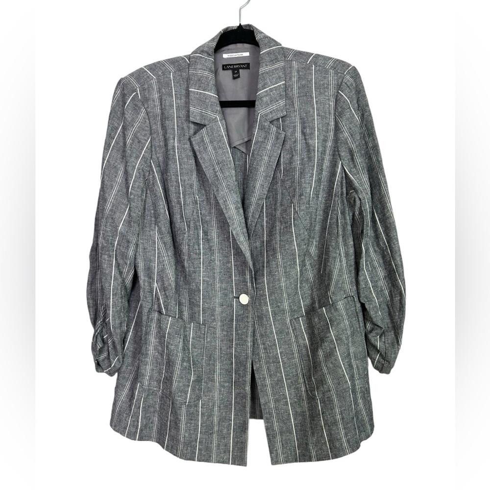 Designer Lane Bryant l The Bryant Blazer Linen Blend Striped 14 Size XL / US 12-14 / IT 48-50 - 2 Thumbnail