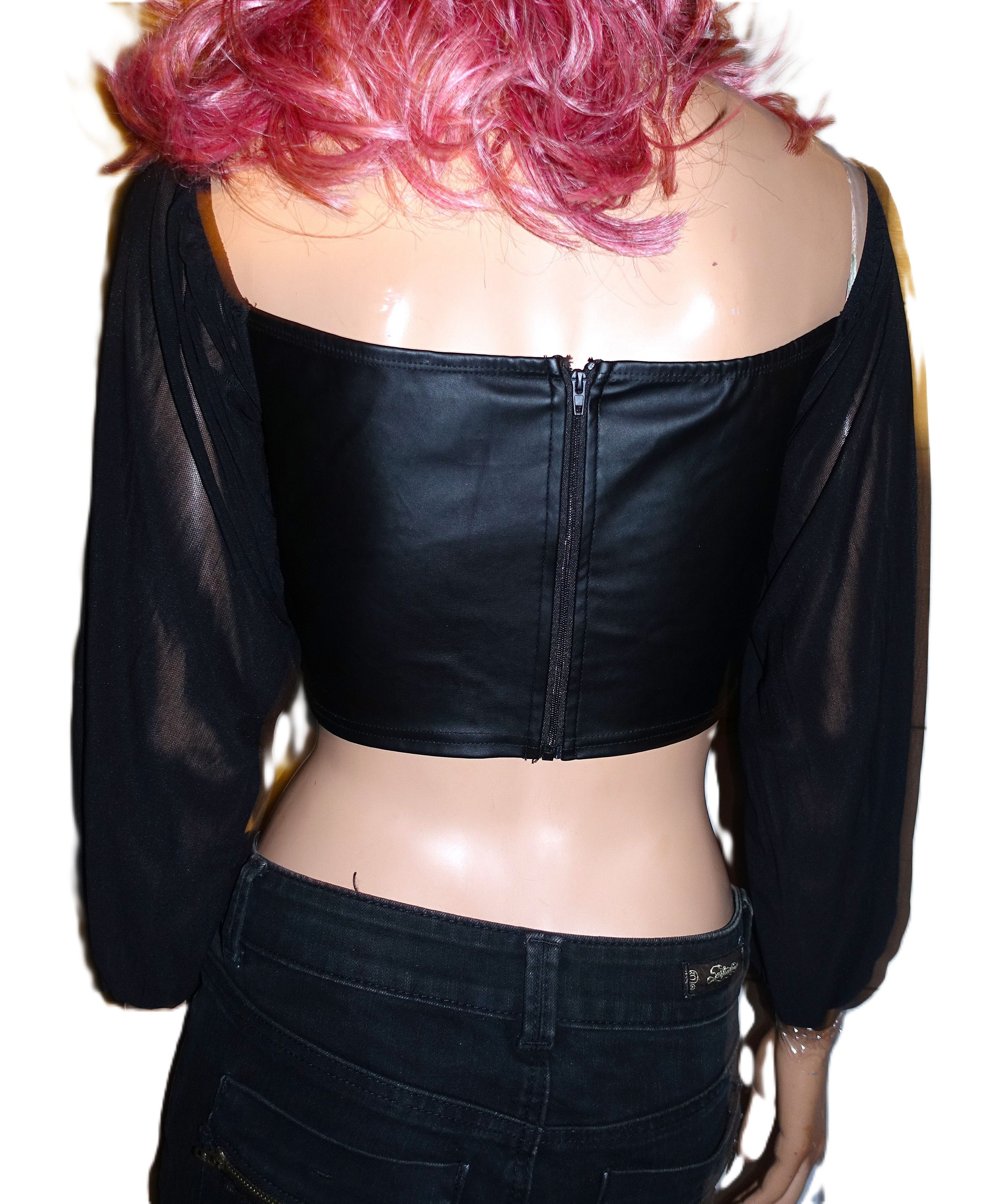 Vintage Windsor Black Faux leather Draped Crop Top M Size M / US 6-8 / IT 42-44 - 5 Thumbnail