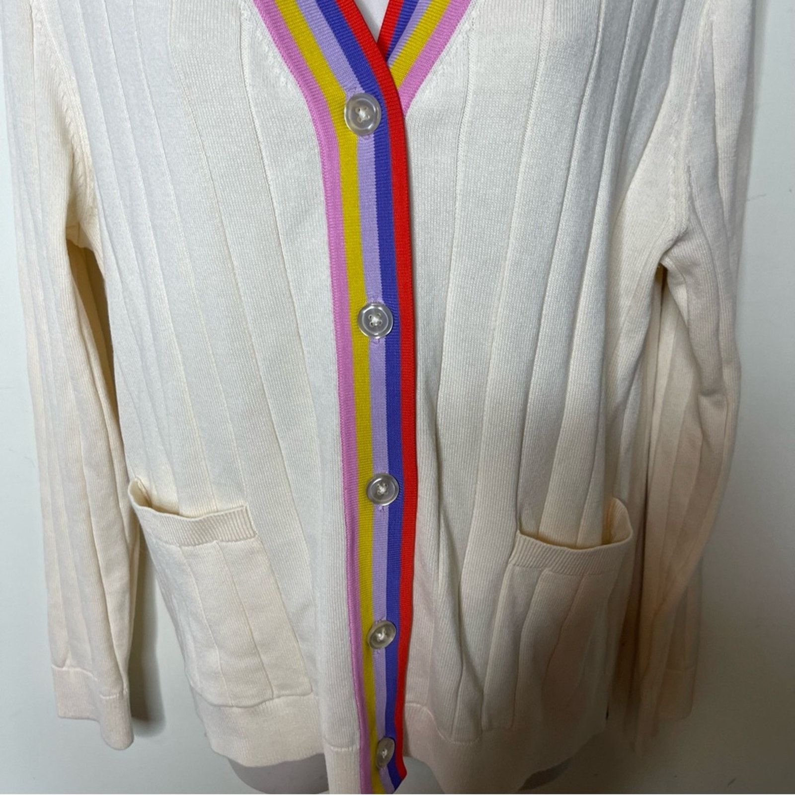 KULE KULE The Binx 4 stripe trim cotton blend ivory Cardigan sz S Size S / US 4 / IT 40 - 5 Thumbnail