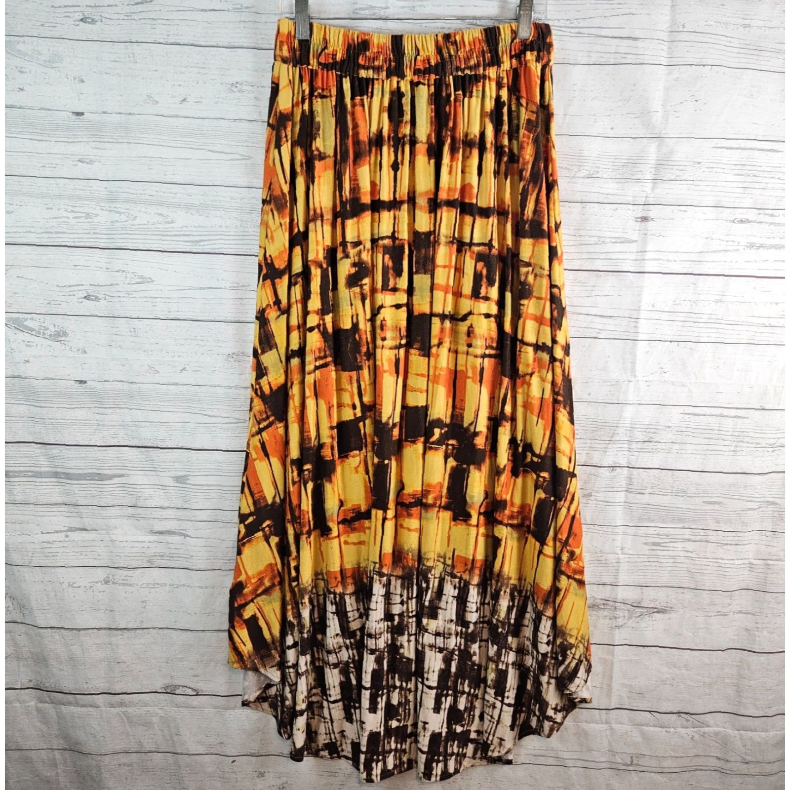 Vintage Ranna Gill Skirt Womens Small Orange Yellow Pull On Rayon Blend A-Line Long 40.5" Waist 14.5" Summer Spring Women Size 28" / US 6 / IT 42 - 3 Thumbnail