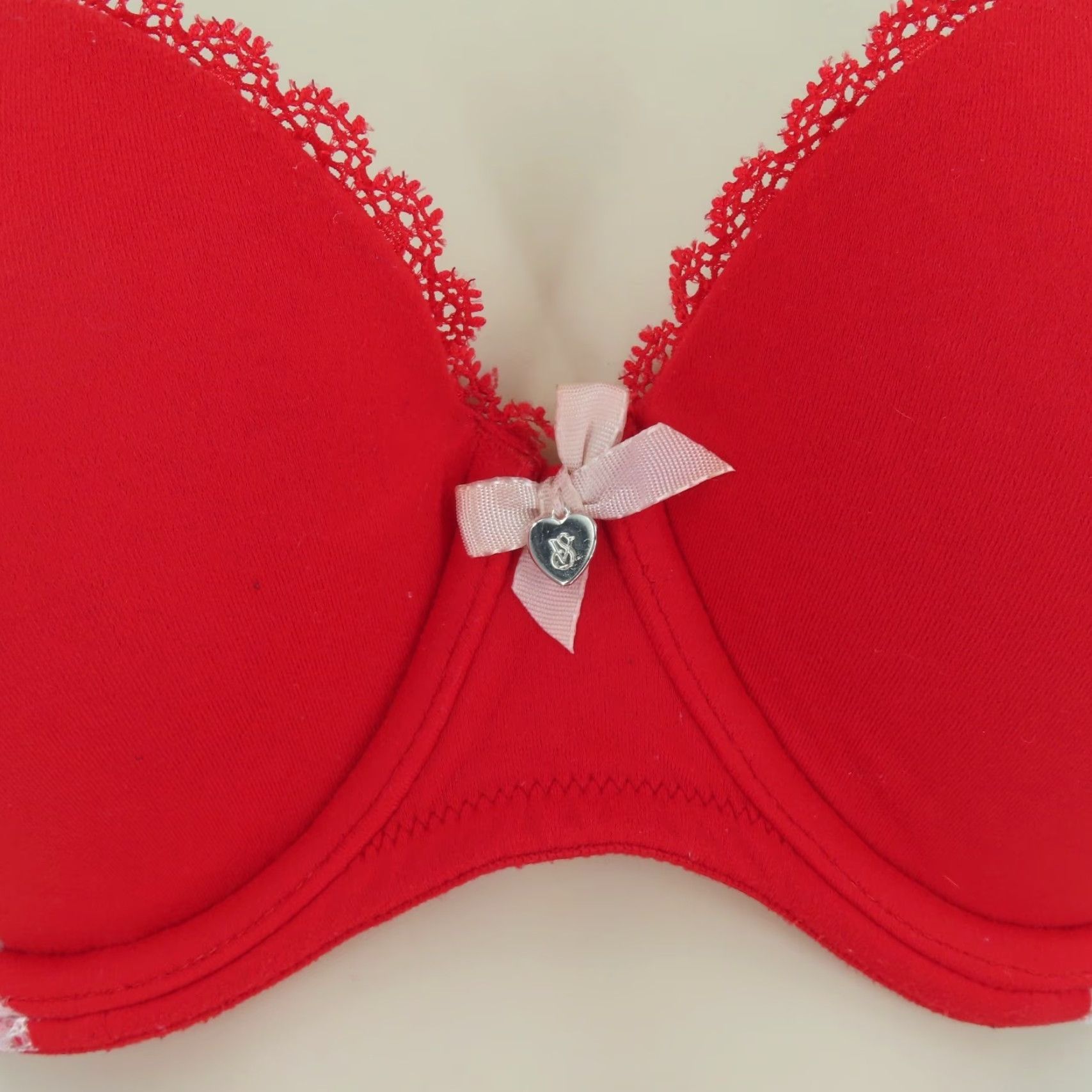 Victoria's Secret Victoria's Secret Body by Victoria Lined Demi Bra 34D Red Lace Trim Bow Underwire T-Shirt Cup D Women Size ONE SIZE - 5 Thumbnail
