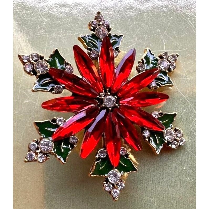 Handmade Poinsettia Brooch Pin New Christmas Flower December Birthsto Size ONE SIZE - 4 Thumbnail