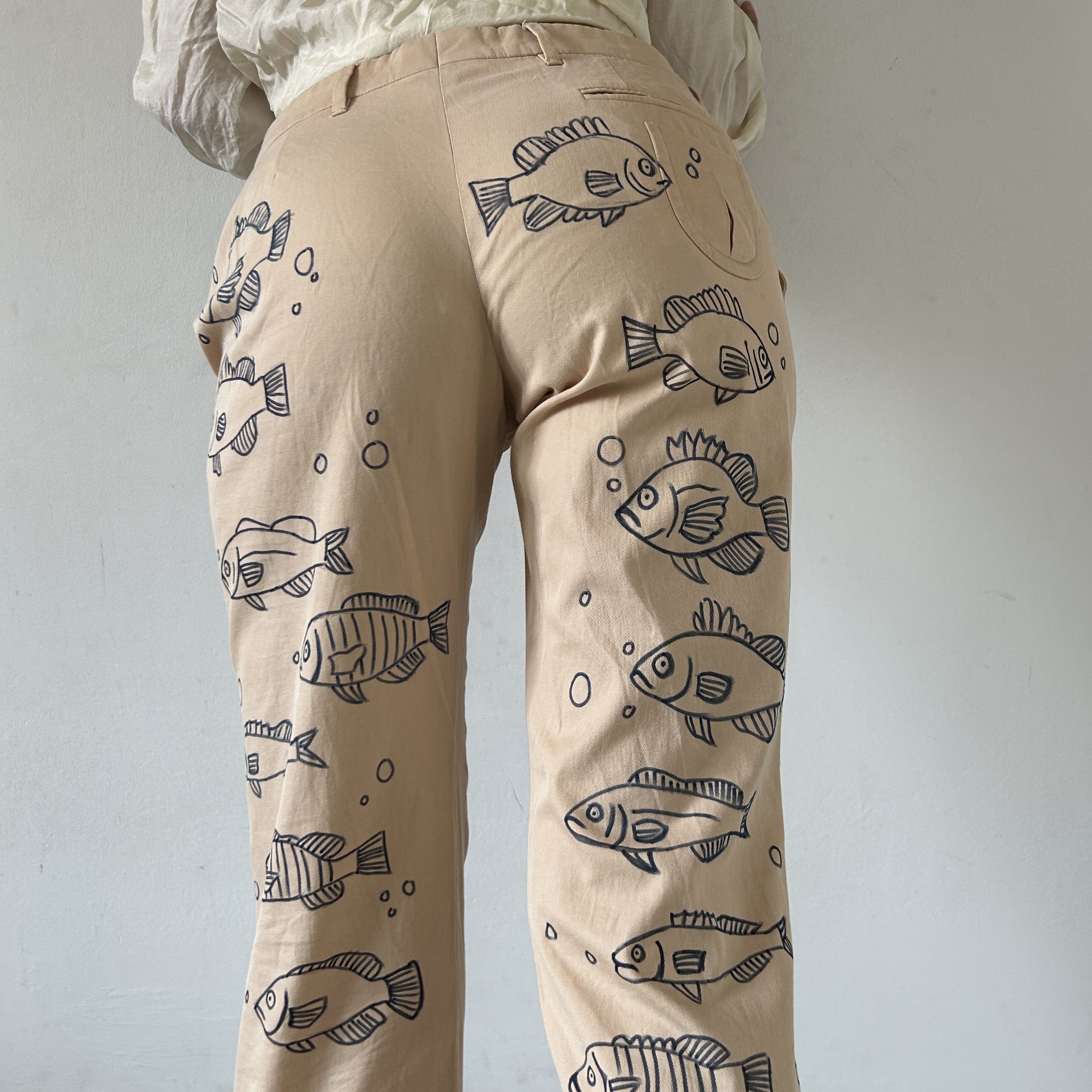Miu Miu Custom Miu Miu painted fish pink cotton low rise pants Size 30" / US 8 / IT 44 - 4 Thumbnail