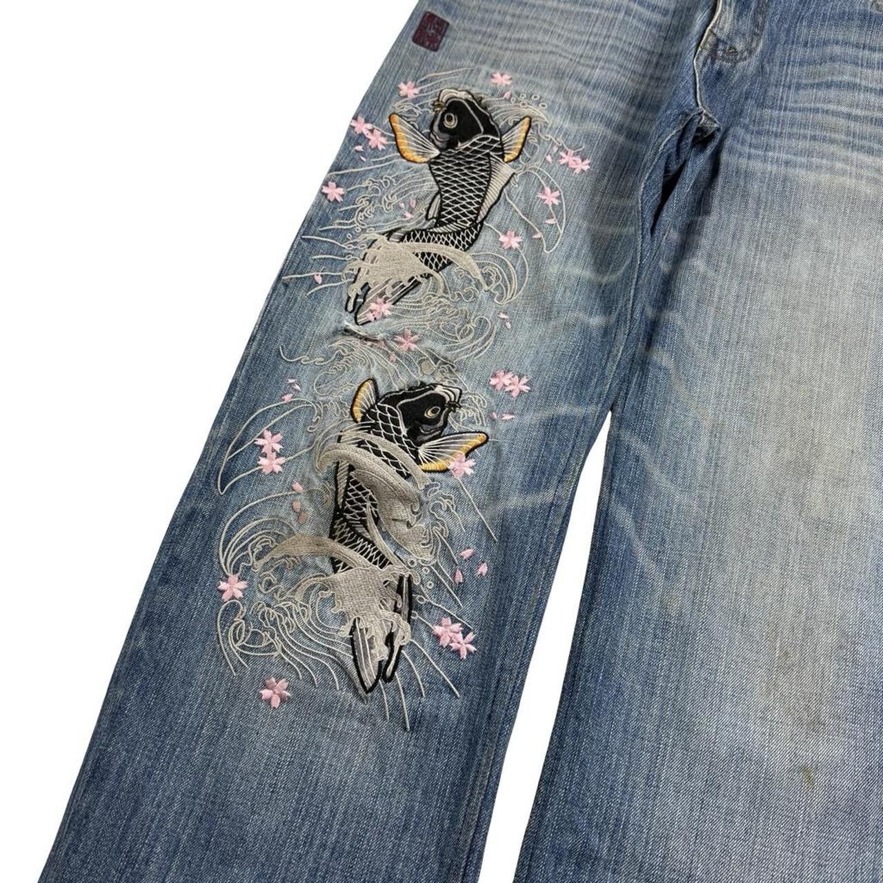 Karakuri Tamashii Karakuri Tamashii Embroidered Koi Japanese Jeans - Waist: 33 Size US 33 - 6 Thumbnail