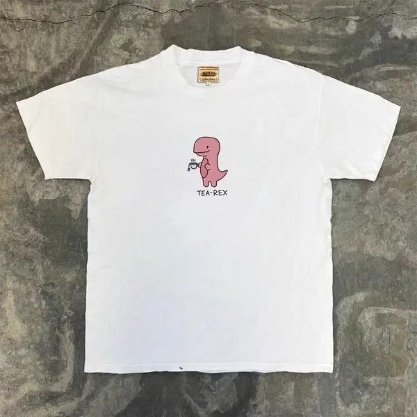 Japanese Brand Fukada x Fuka Dinosaur pattern casual retro white t-shirt Size US L / EU 52-54 / 3 - 5 Thumbnail