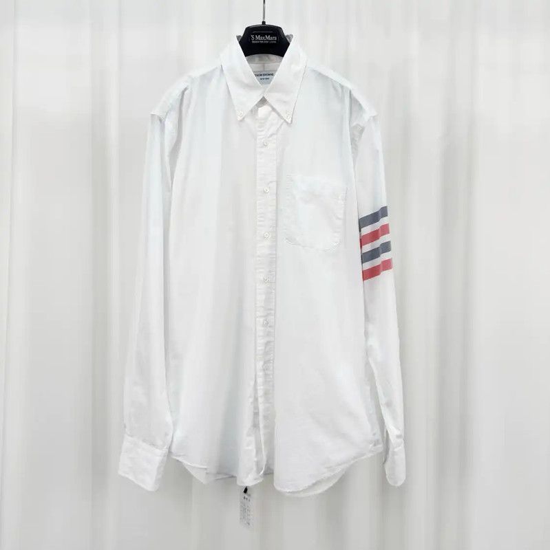 Thom Browne Thom Browne White Striped Long Sleeve Shirt 0089 Size US XL / EU 56 / 4 - 1 Thumbnail