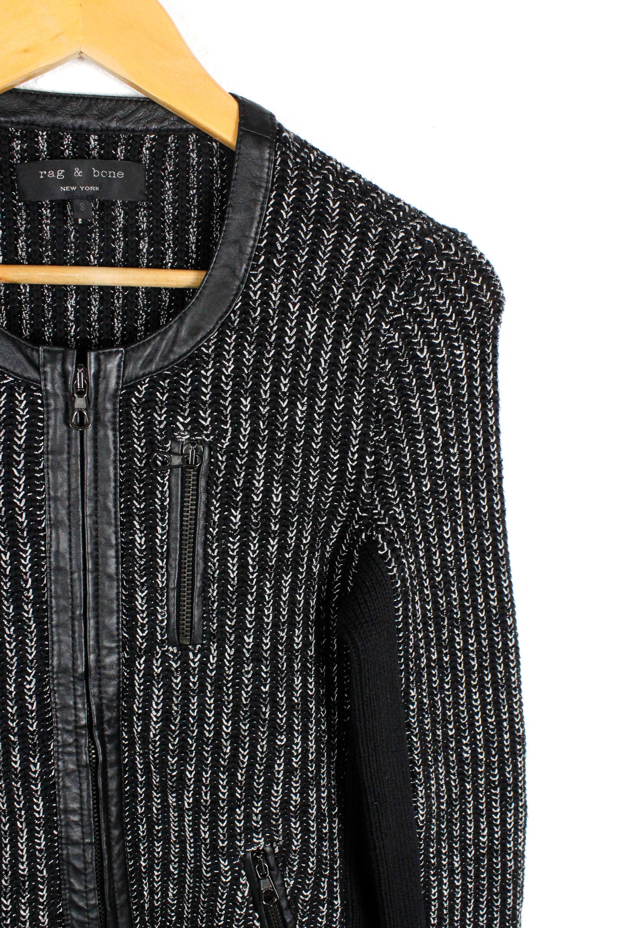 Rag & Bone Rag & Bone Paula Tweed Silver Leather Trim Zip Jacket Size S / US 4 / IT 40 - 5 Thumbnail