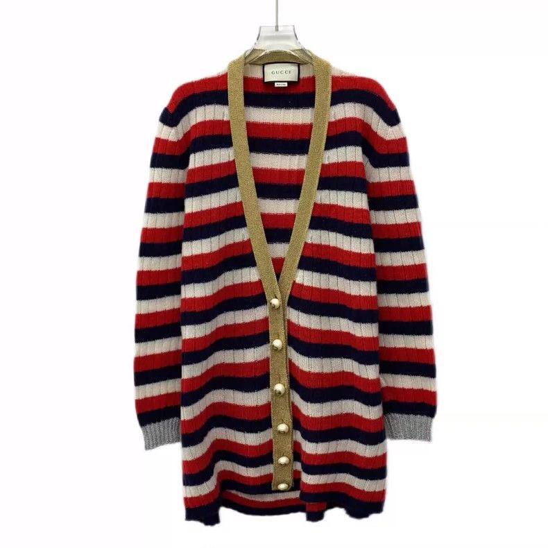 Gucci Color-blocked striped wool V-neck single-breasted lon