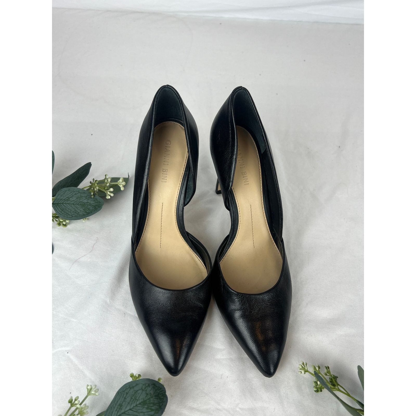 Gianni Valentino Gianni Bini Black Leather Pointed-Toe Pumps – Size 7.5 Size US 7.5 / IT 37.5 - 1 Thumbnail