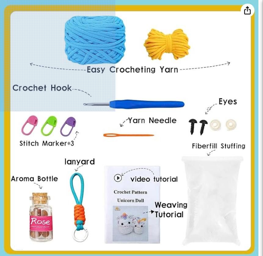 NBDN Nobrandedon Crocheting Starter Kit DIY Supplies, Makes 1 Blue Dinosaur Size ONE SIZE - 5 Thumbnail