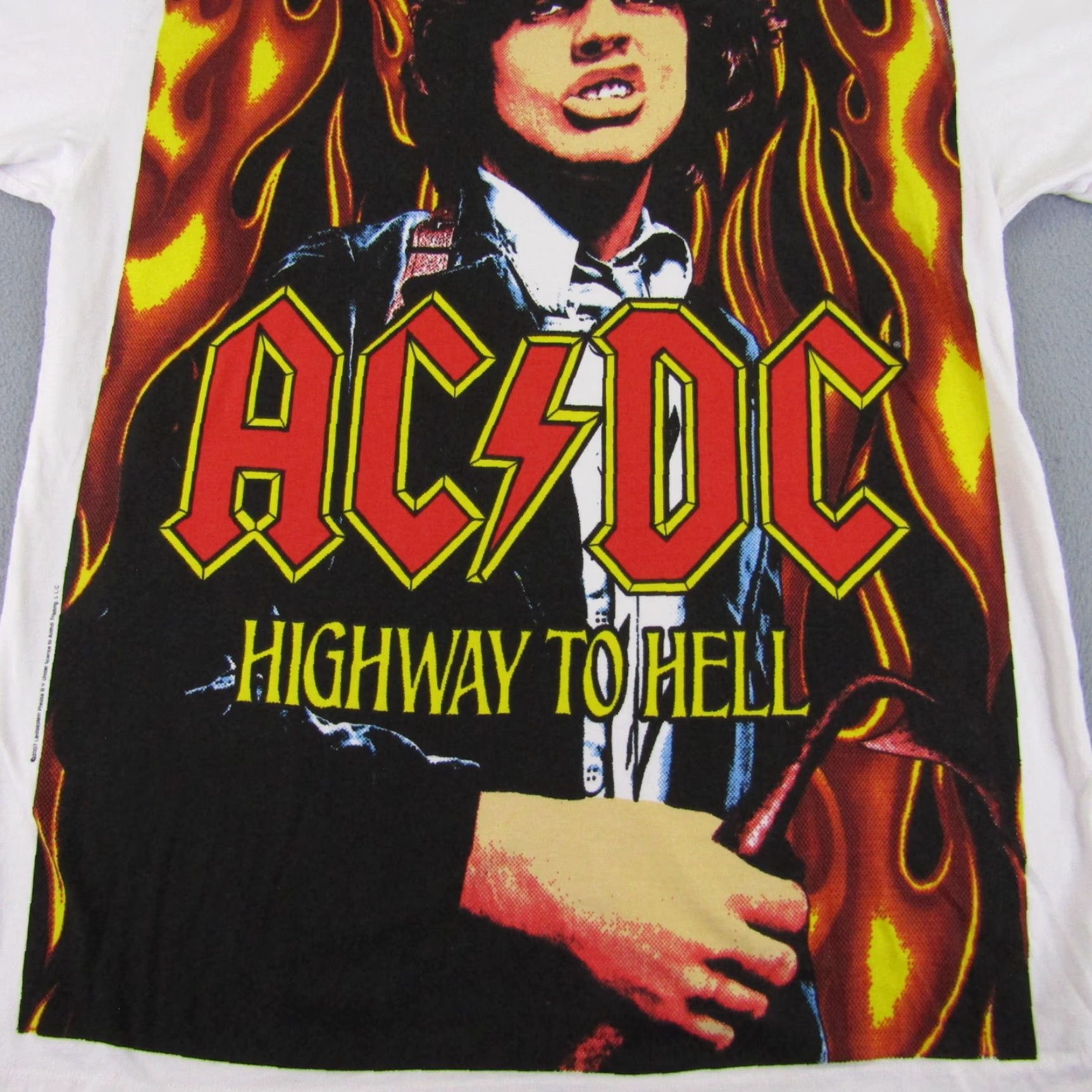 Vintage ACDC Shirt Mens Extra Large White Highway To Hell Angus Young All Over Print Size US XL / EU 56 / 4 - 2 Thumbnail