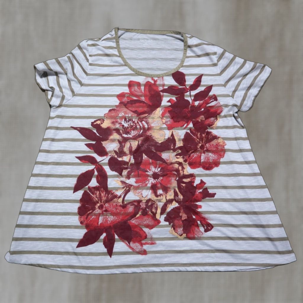 Vintage Kim Rogers Women's Blouse Round Neck Short Sleeve White With Red Floral XL Size XL / US 12-14 / IT 48-50 - 1 Thumbnail