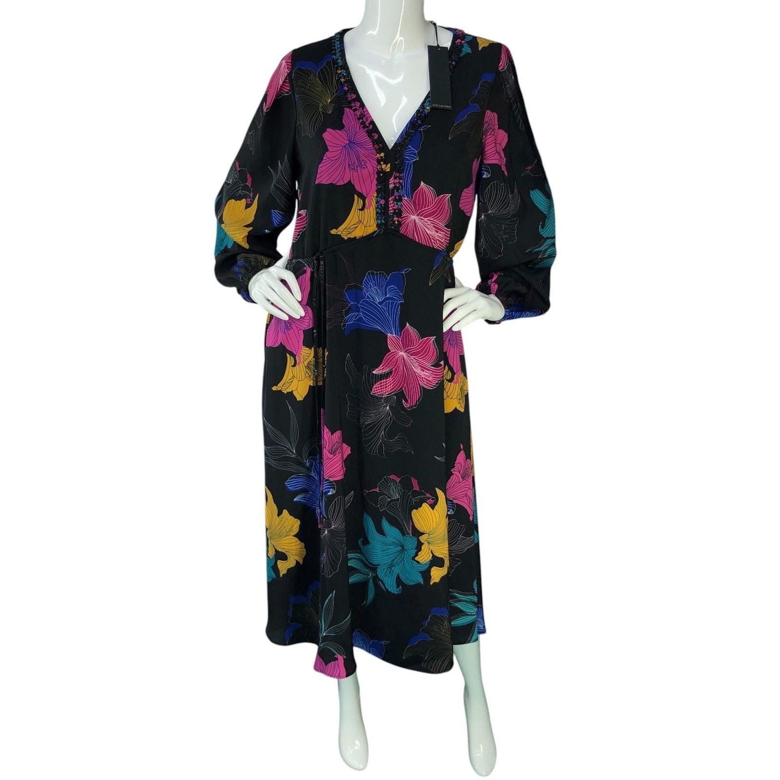 KOBI HALPERIN Kobi Halperin Dress M Black Multi Floral Alexi Long Sleeve Size M / US 6-8 / IT 42-44 - 12 Thumbnail