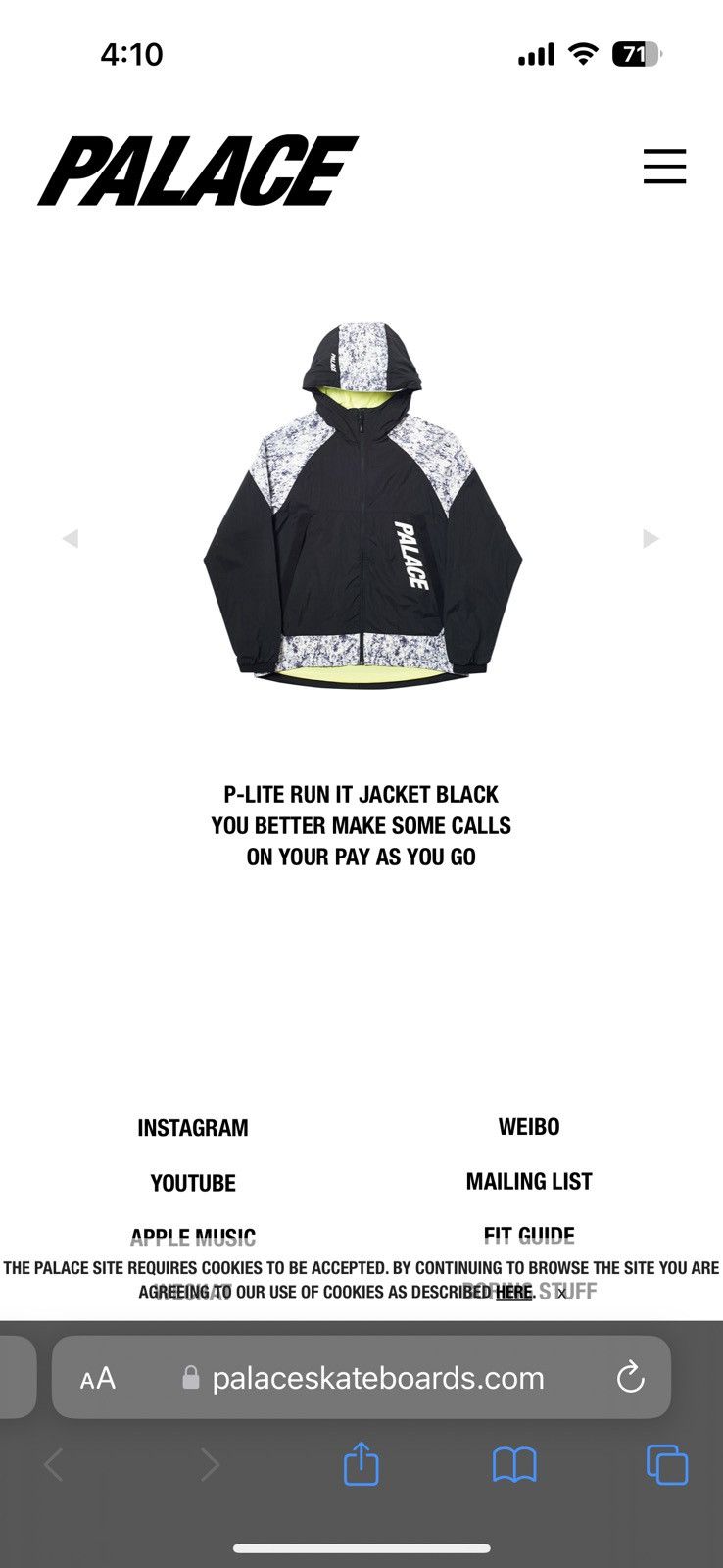 Palace P-LITE RUN IT JACKET BLACK | Grailed