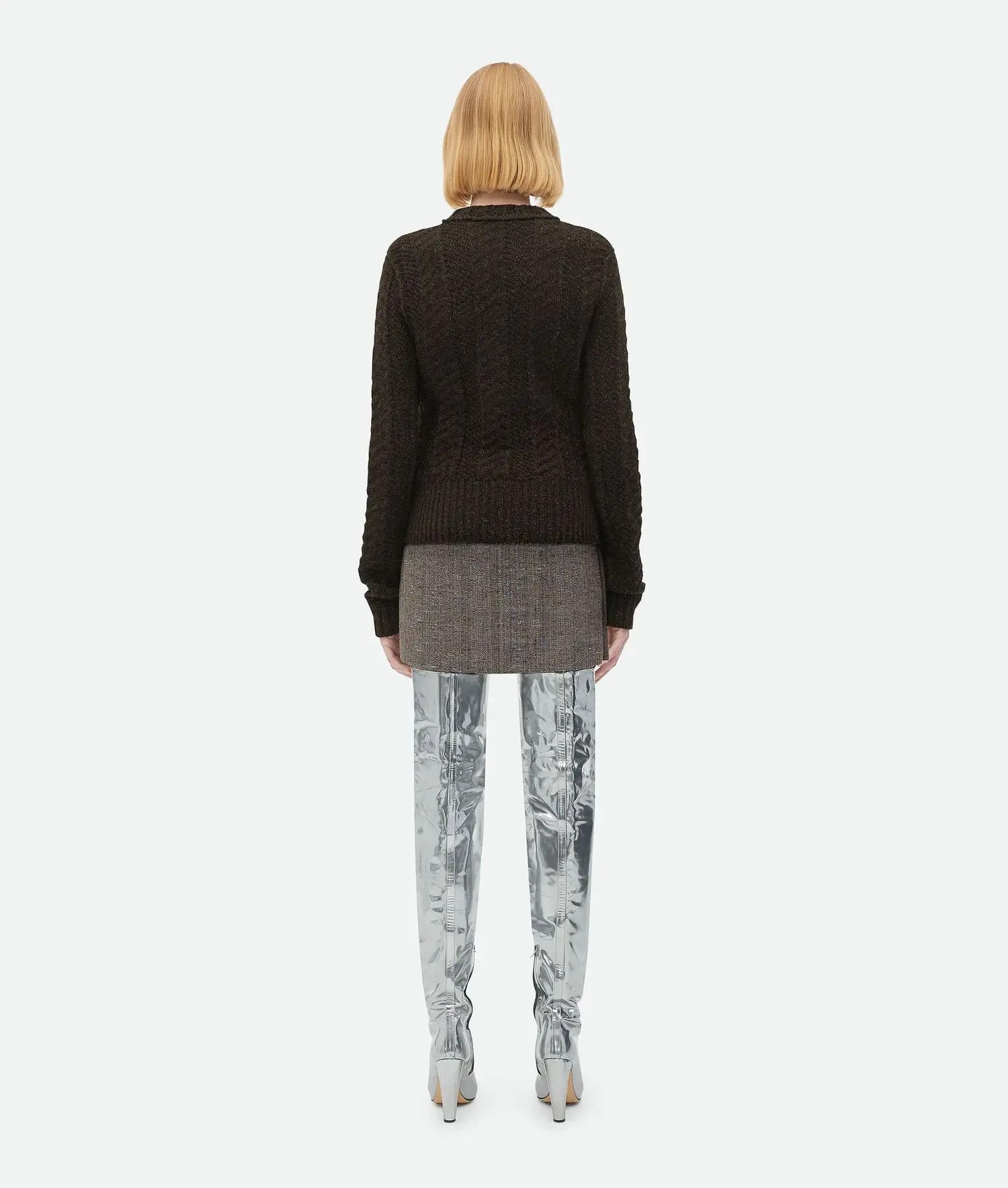 Bottega Veneta o1w1db10825 Shetland Chevron Ribs Sweater in Dark Chestnut Size M / US 6-8 / IT 42-44 - 3 Thumbnail