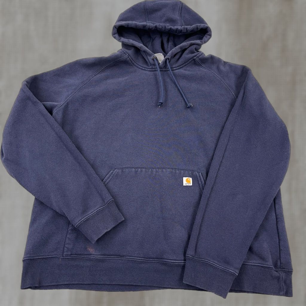 Carhartt VINTAGE Carhartt Hoodie Women XL Blue Sweatshirt Faded Navy 2000s Logo Pockets Hooded All Seasons Lightweight Pullover Casual Workwear Activewear Size XL / US 12-14 / IT 48-50 - 1 Thumbnail
