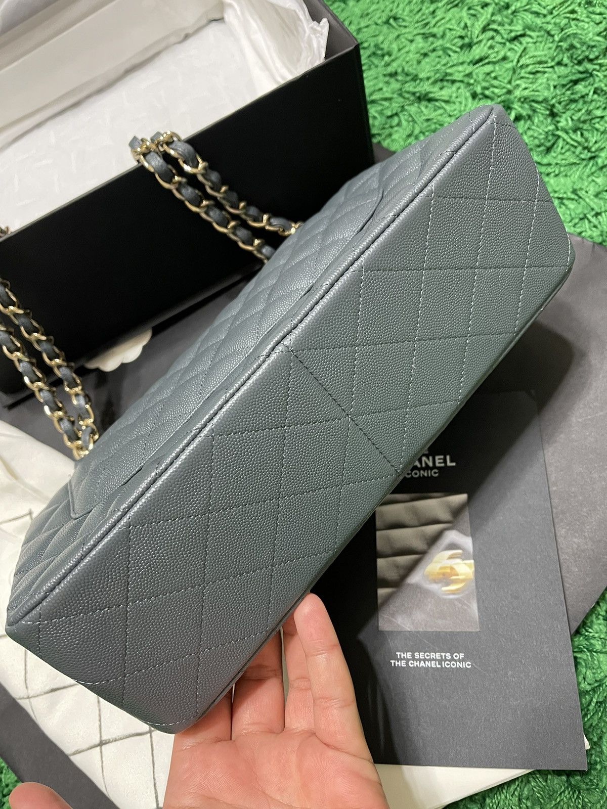 Chanel Jumbo Double Flap Caviar- Grey
