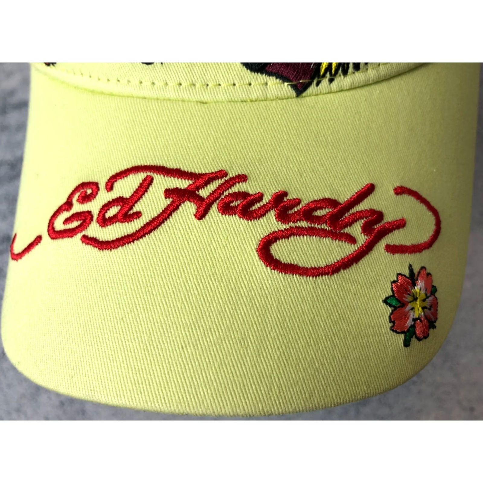 Ed Hardy Ed Hardy Men's Trucker Cap Yellow Cotton Adjustable Embroidered Floral Love Hat OSFA Size ONE SIZE - 6 Thumbnail