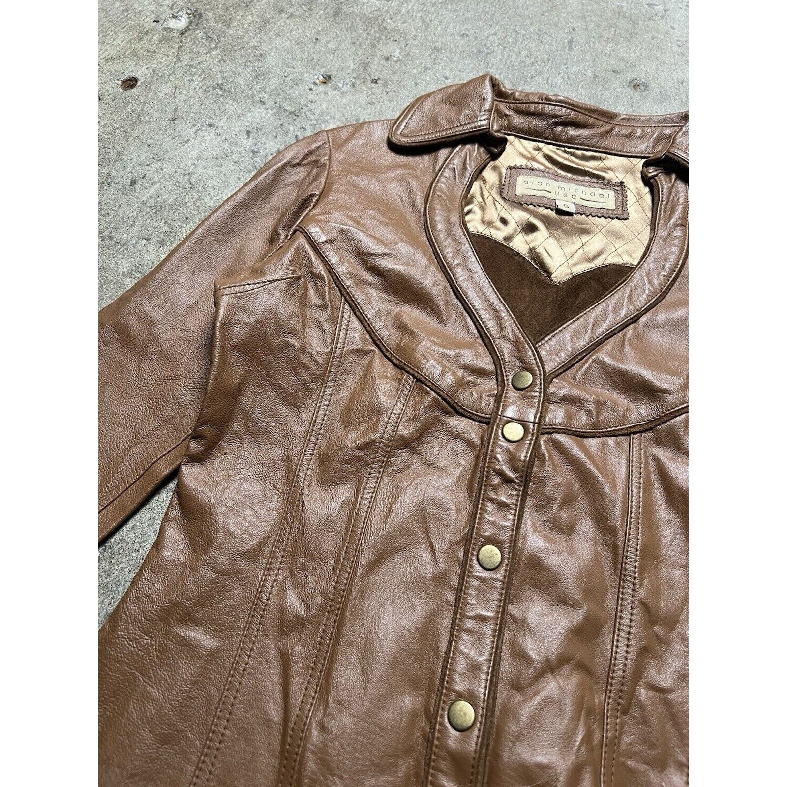 Designer Alan Michael Leather Heartneck Jacket Brown Fitted Size S Size S / US 4 / IT 40 - 5 Thumbnail