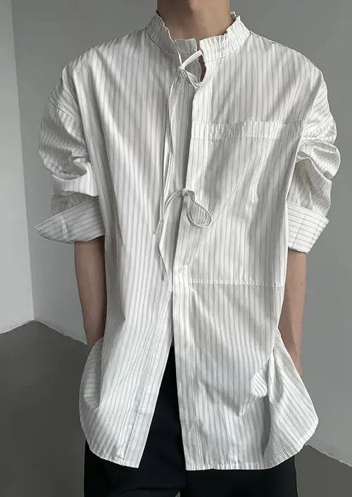 Japanese Brand Koyama x Itou Cleanfit retro bow tie front pinstripe shirt Size US M / EU 48-50 / 2 - 7 Thumbnail