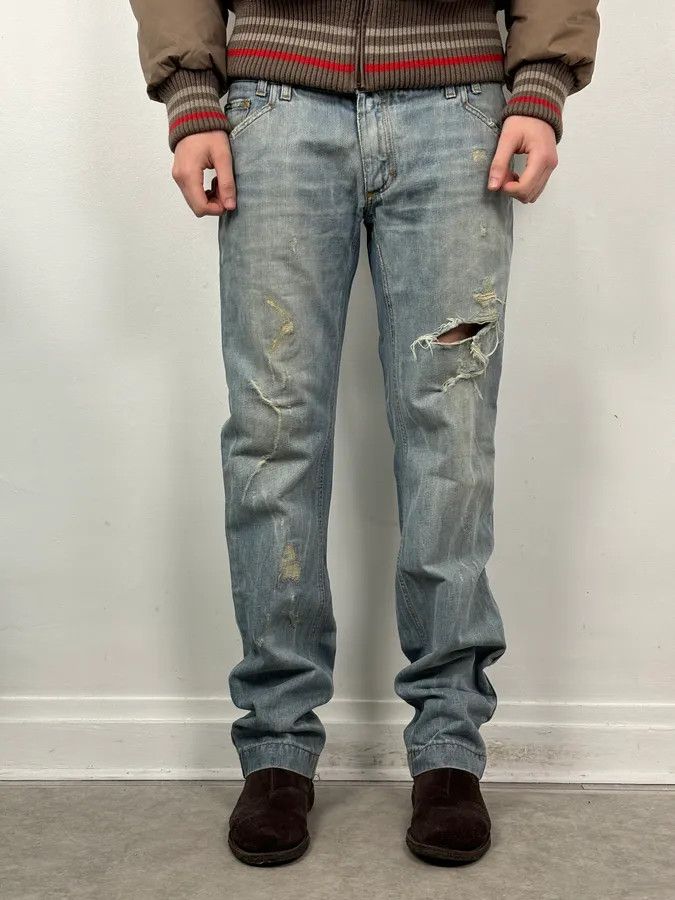 Dolce & Gabbana 2000s Dolce & Gabbana Blue Distressed Denim Jeans Size US 33 - 1 Thumbnail