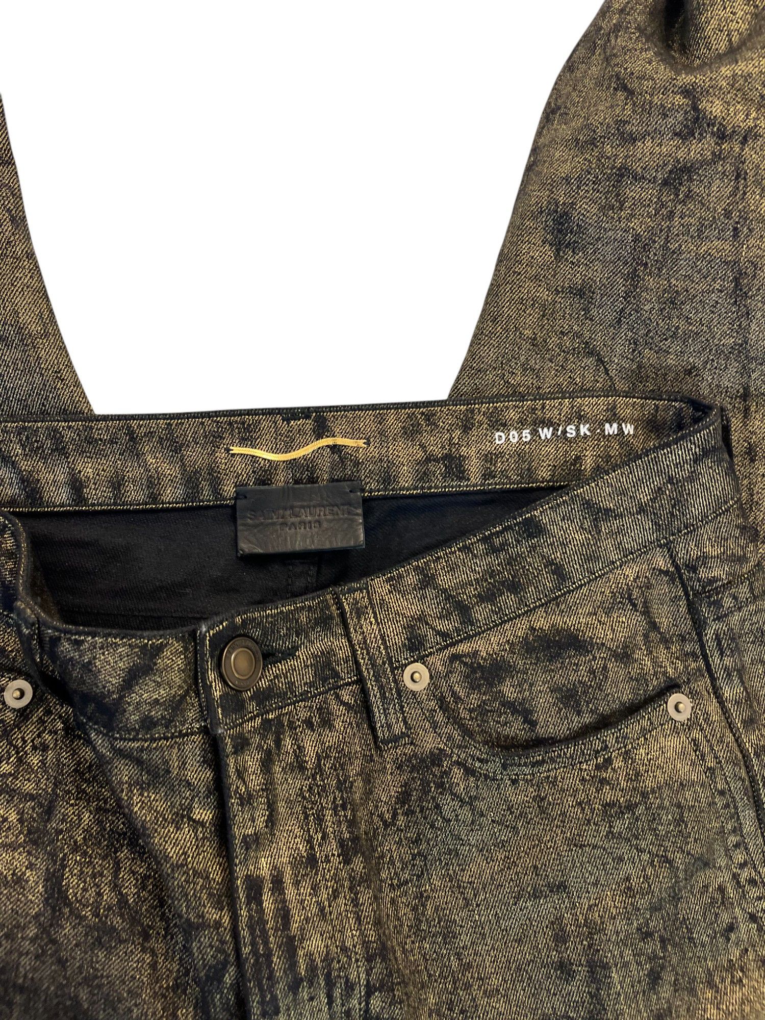 Anthony Vaccarello × Saint Laurent Paris S/S 2017 Waxed Gold Skinny Jeans Size US 27 - 6 Thumbnail